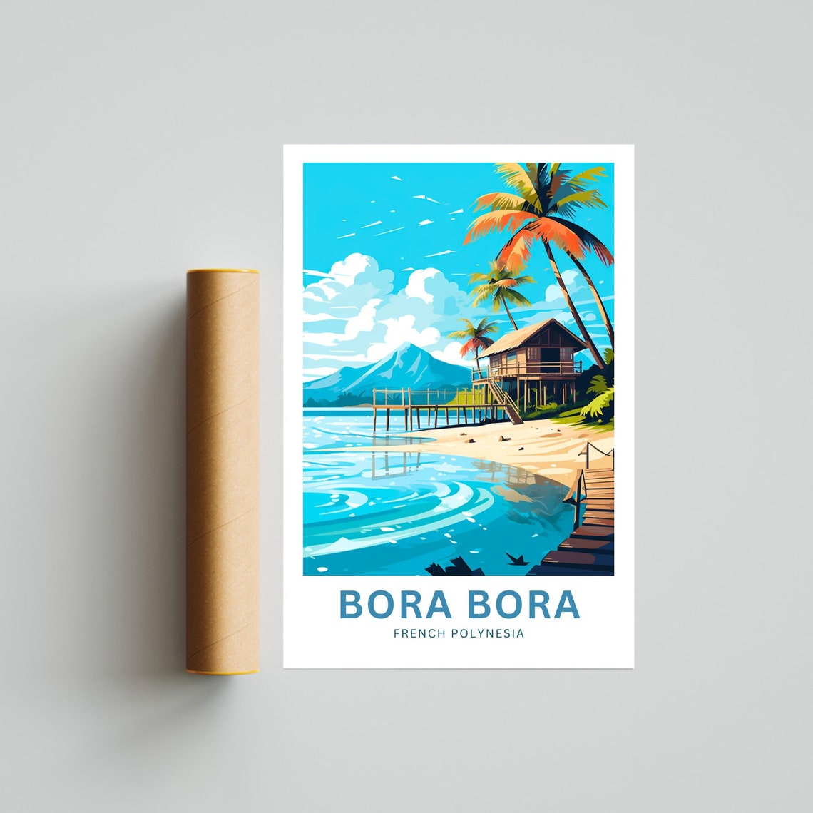 Bora Bora Overwater Bungalow Lagoon Custom Text Travel Poster - Image 4