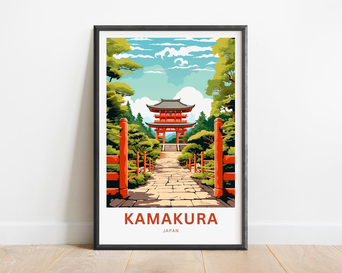 Kamakura Japan Temple Pagoda Garden Stone Path Travel Poster