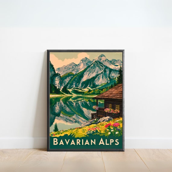 Bavarian Alps Vintage Travel Poster, Germany