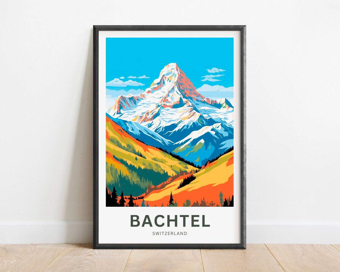 Bachtel Switzerland Snowy Alpine Peak Autumn Scene Travel Poster