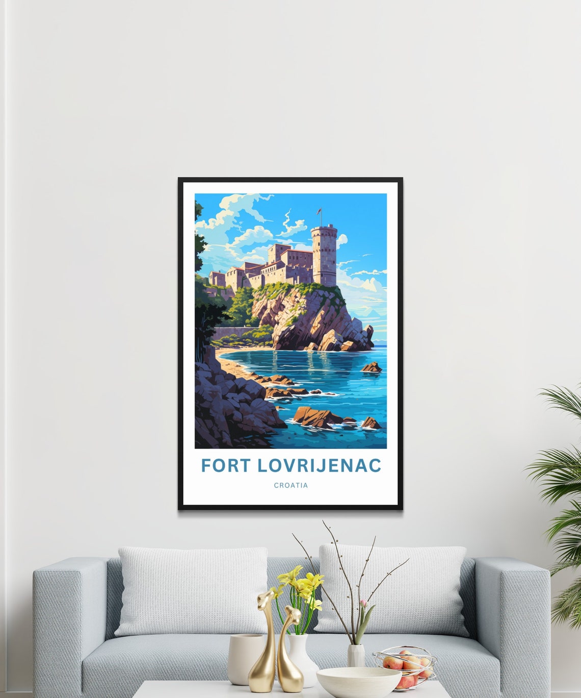 Fort Lovrijenac Croatia Cliffside Fortress Blue Sea Travel Poster - Image 3