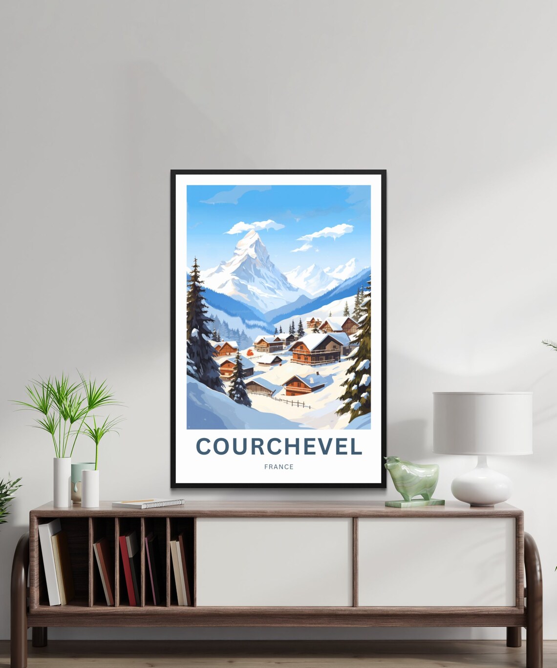 Courchevel France Snowy Chalet Village Personalized Travel Poster - Image 2