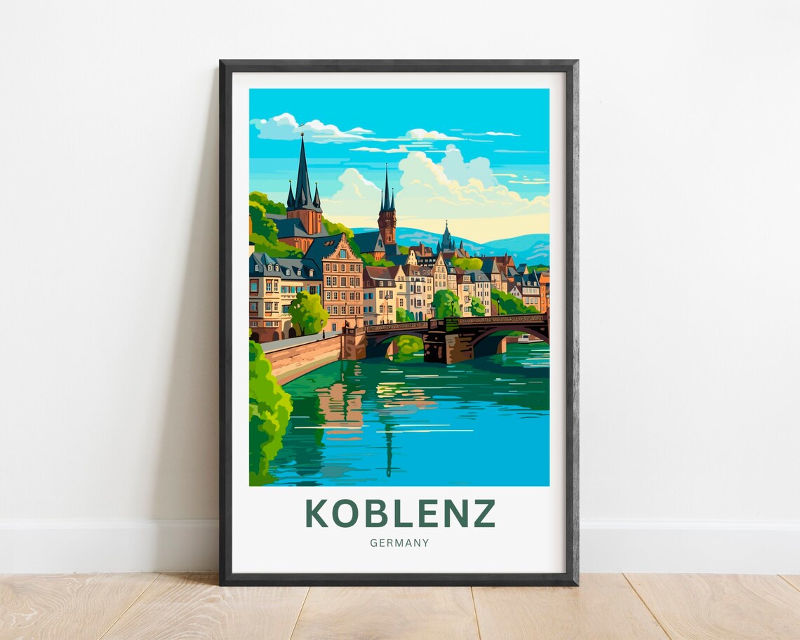 Koblenz Germany Riverside Old Town Skyline Bridge Travel Poster