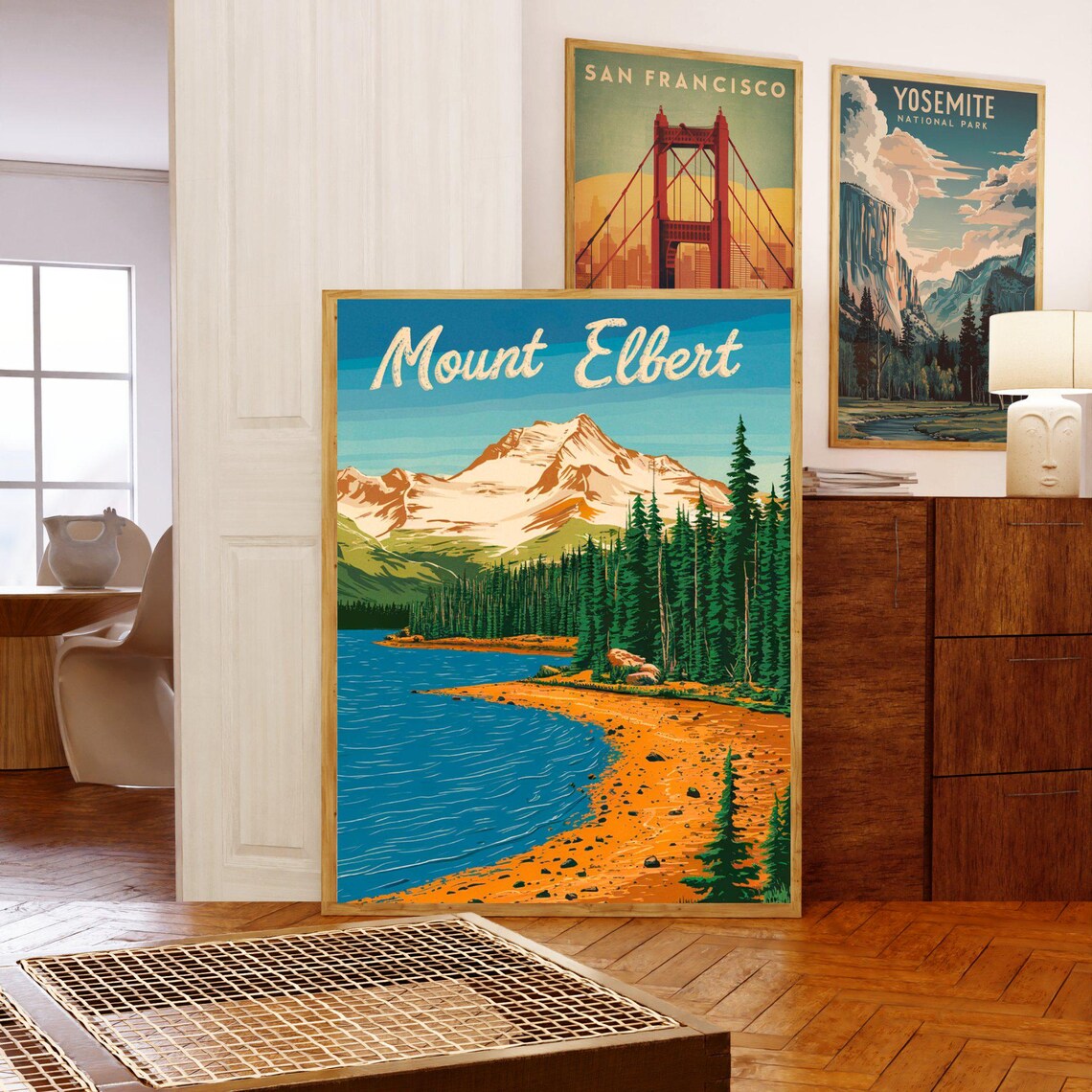 Mount Elbert Vintage Snow Peak Lake Shoreline View Travel Art Poster - Image 3