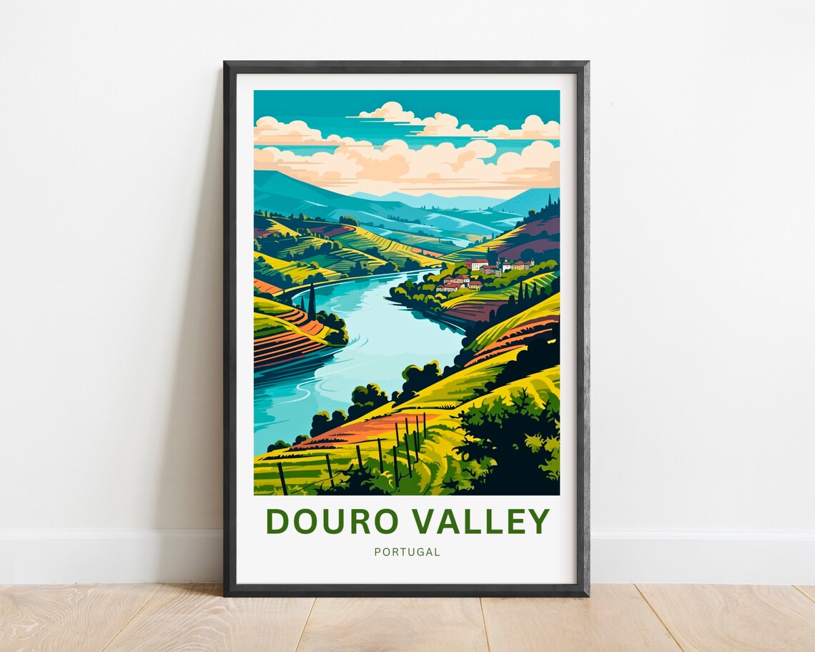 Douro Valley Portugal Vineyard River Terraces Green Travel Poster