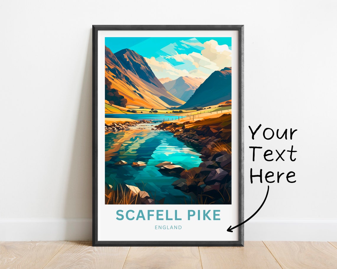 Scafell Pike England Custom Text Geometric Mountain Lake Travel Poster