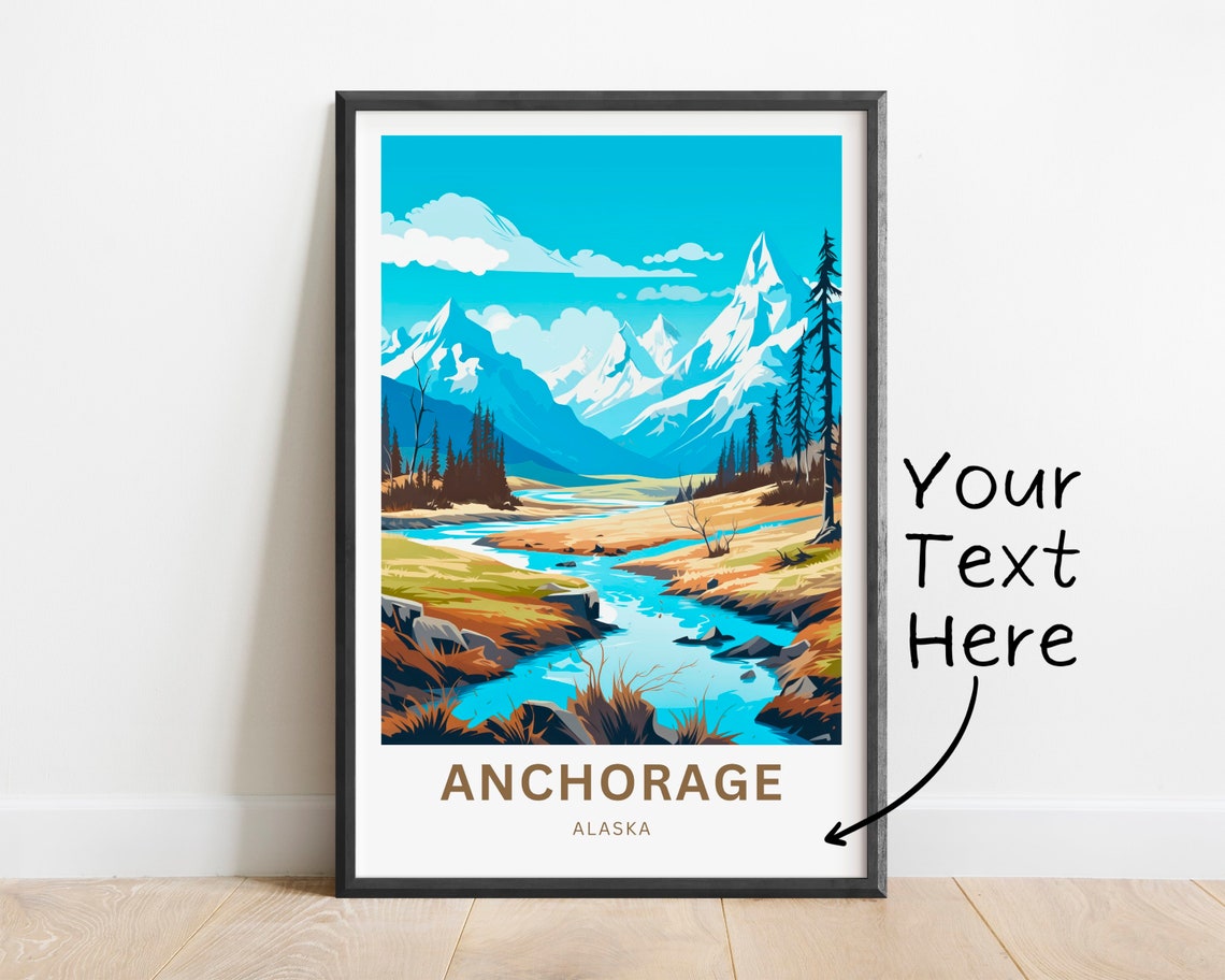 Anchorage Alaska Snowcapped Peaks River Vintage Travel Poster - Image 2