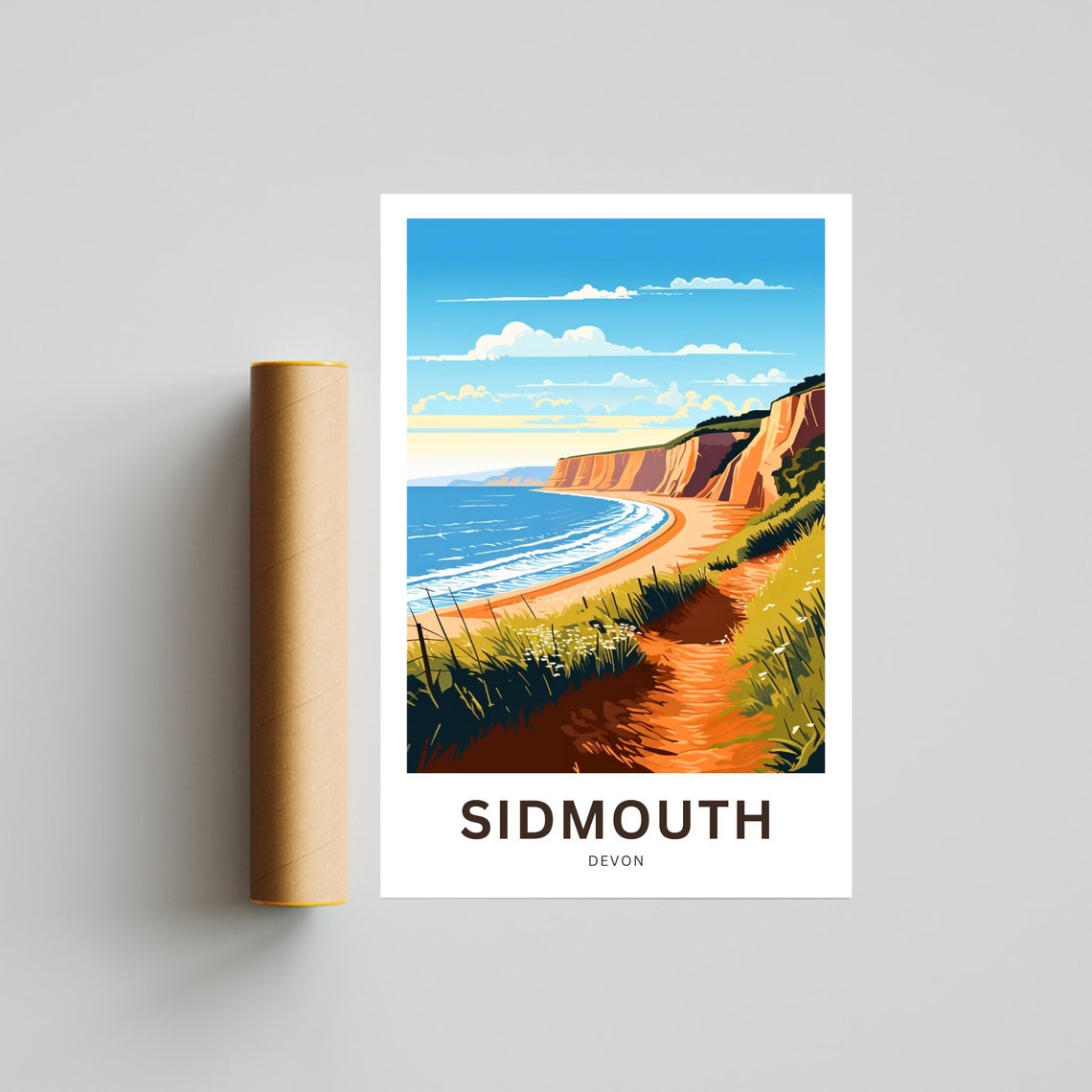Sidmouth Devon Cliff Top Coastal Path Above the Beach Retro Poster - Image 4
