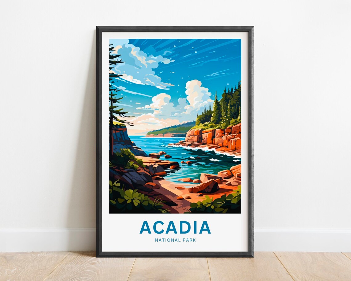 Acadia Travel Poster, Maine National Park Art