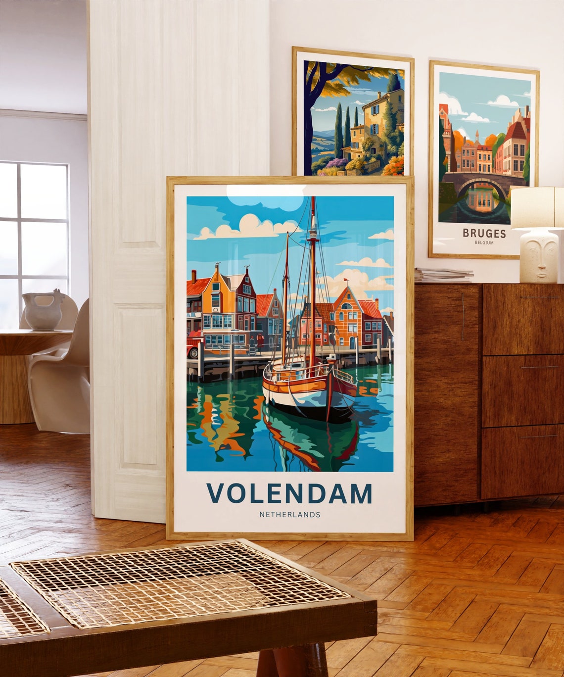 Volendam Netherlands Harbor Sailboat Vintage Dutch Travel Poster Art - Image 5