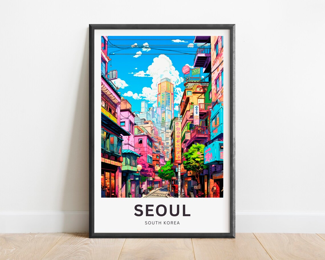 Seoul South Korea Neon City Street Colorful Anime Art Travel Poster