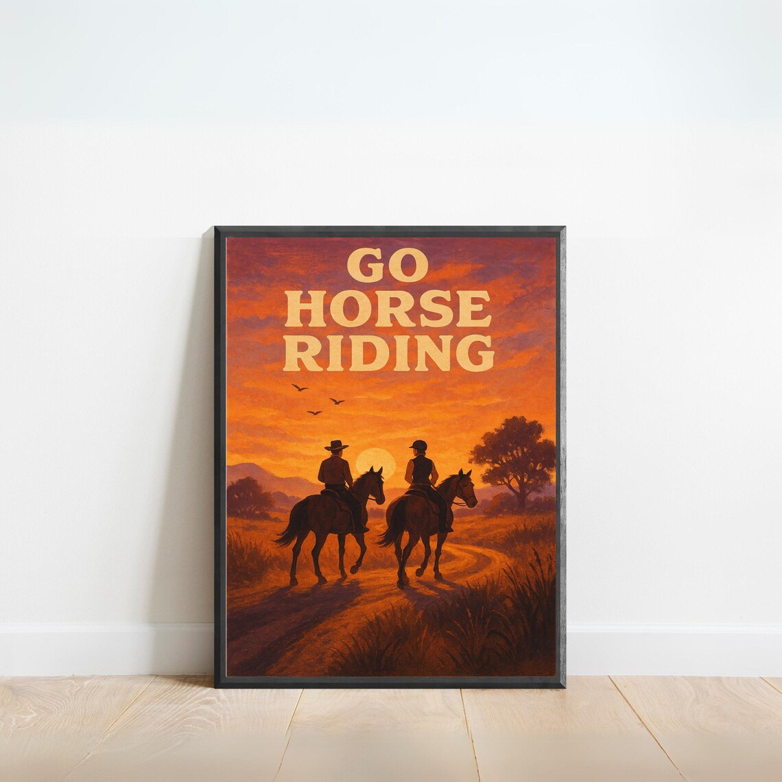 Go Horse Riding Vintage Sunset Trail Riders Western Sports Poster