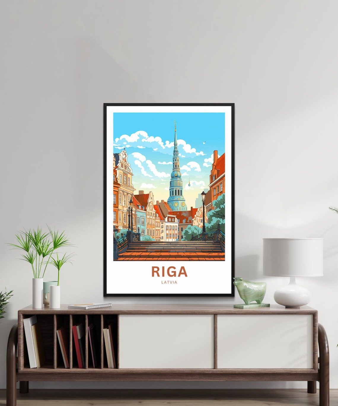 Riga Latvia Saint Peters Tower Old Town Rooftops Scene Poster - Image 2