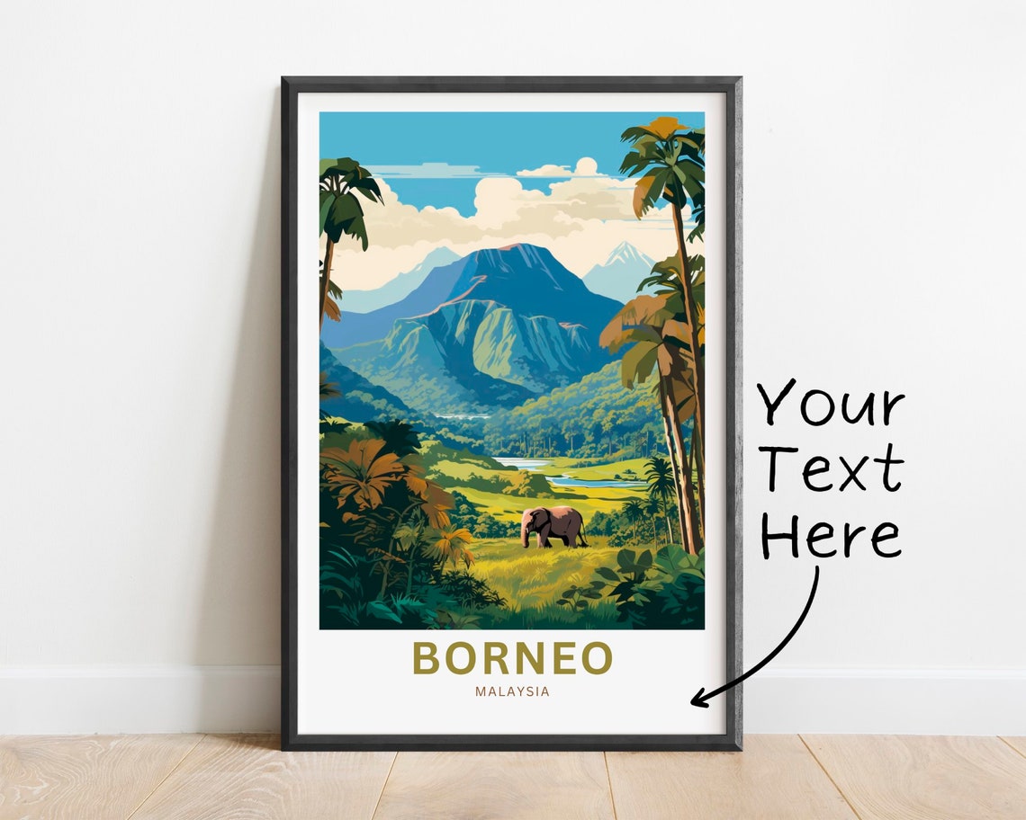Personalized Borneo Malaysia Rainforest Elephant Mountain Poster