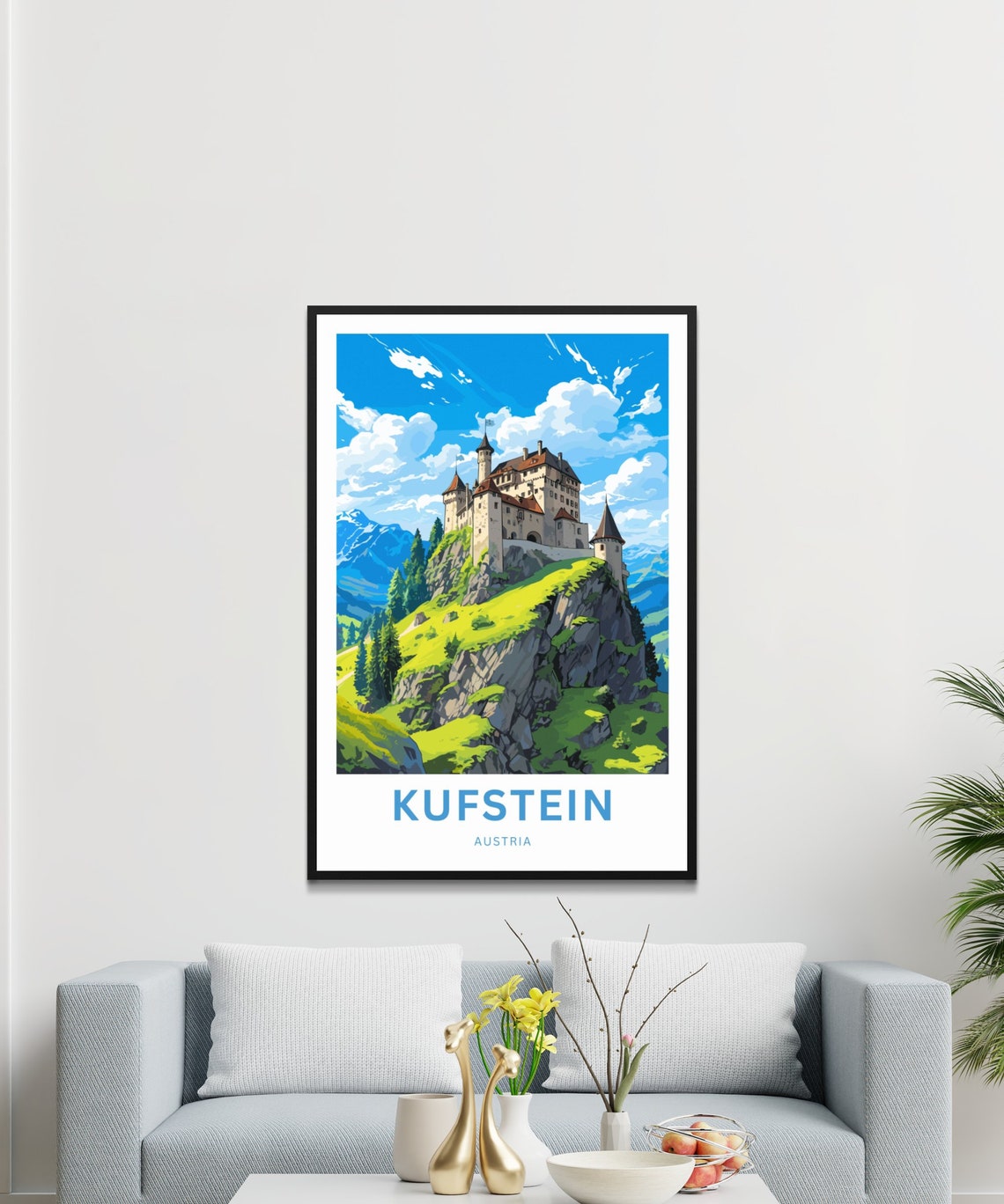 Kufstein Austria Fortress Cliff Green Valley View Scene Poster - Image 3