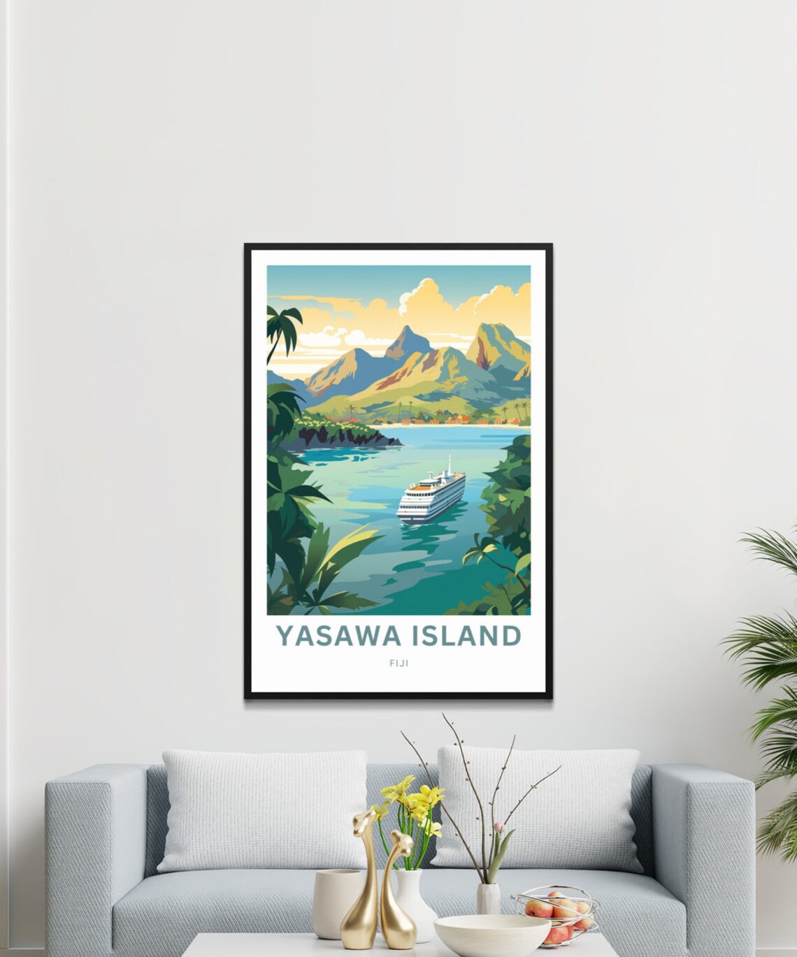 Yasawa Island Fiji Lagoon Cruise Ship Mountain View Art Poster - Image 3