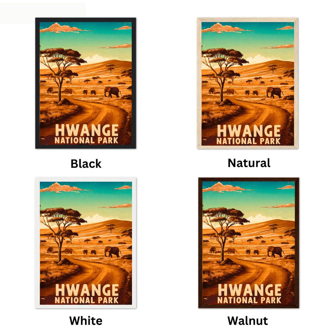 Hwange National Park Elephant Herd Savanna Safari Vintage Poster - Image 4