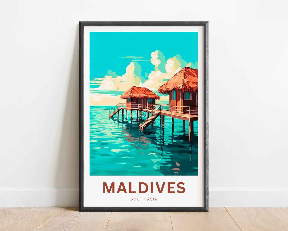Maldives Twin Water Villas Calm Turquoise Lagoon Travel Poster