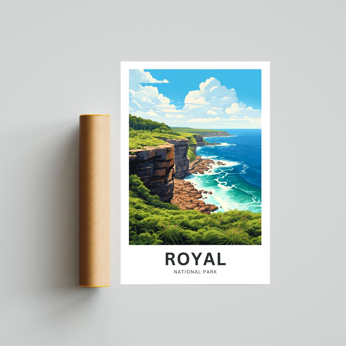 Royal National Park Lush Coastal Cliffs Illustrated Travel Poster - Image 4