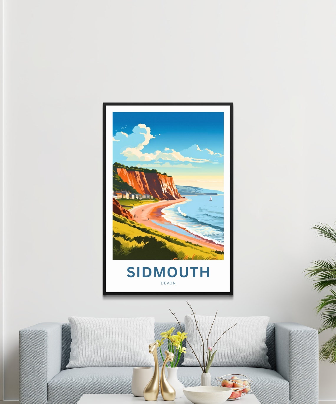 Sidmouth Devon Curved Bay and Seaside Town From the Clifftop Poster - Image 3
