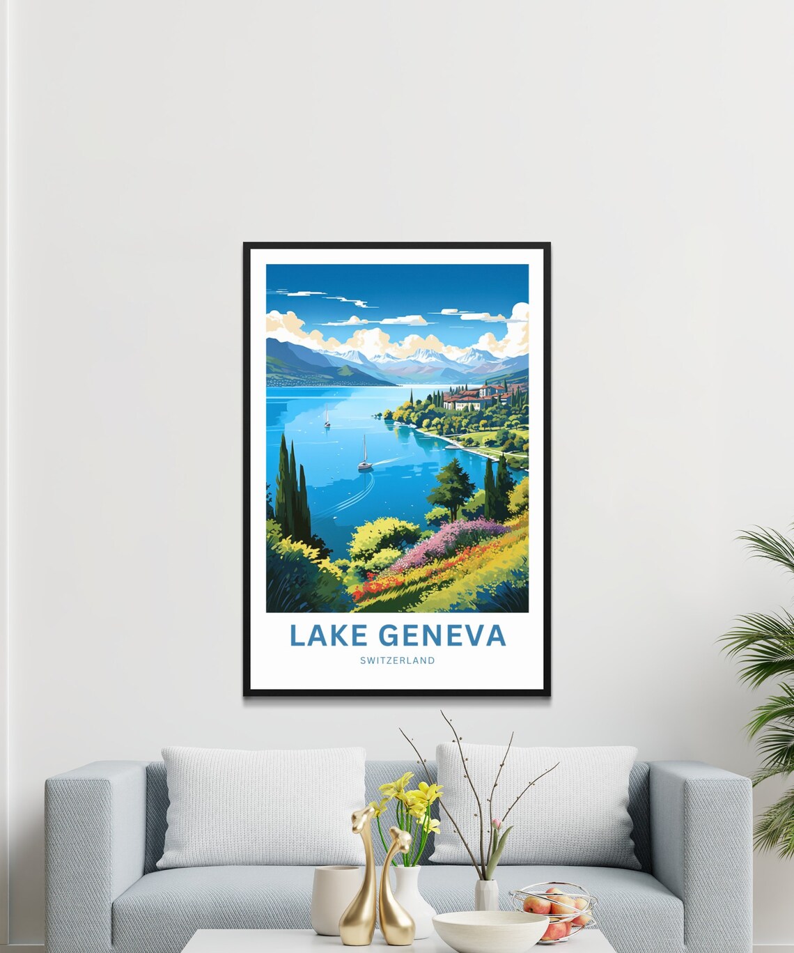 Personalized Lake Geneva Switzerland Sailboat Lake Travel Poster - Image 3
