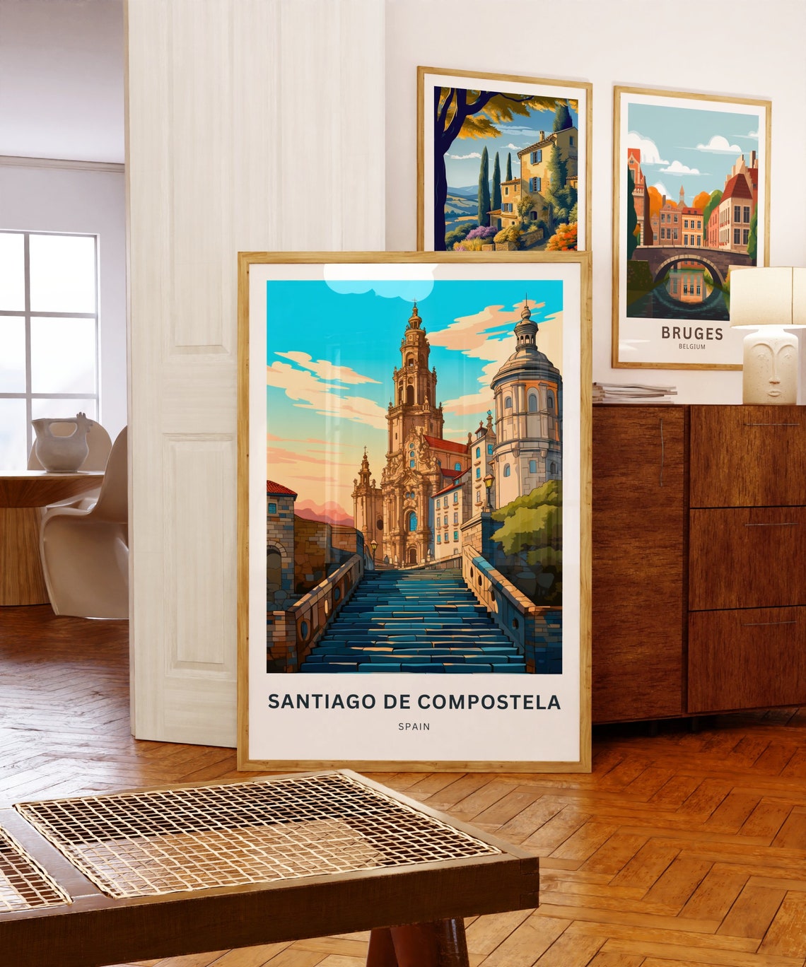 Santiago de Compostela Spain Blue Steps Cathedral Travel Poster - Image 5