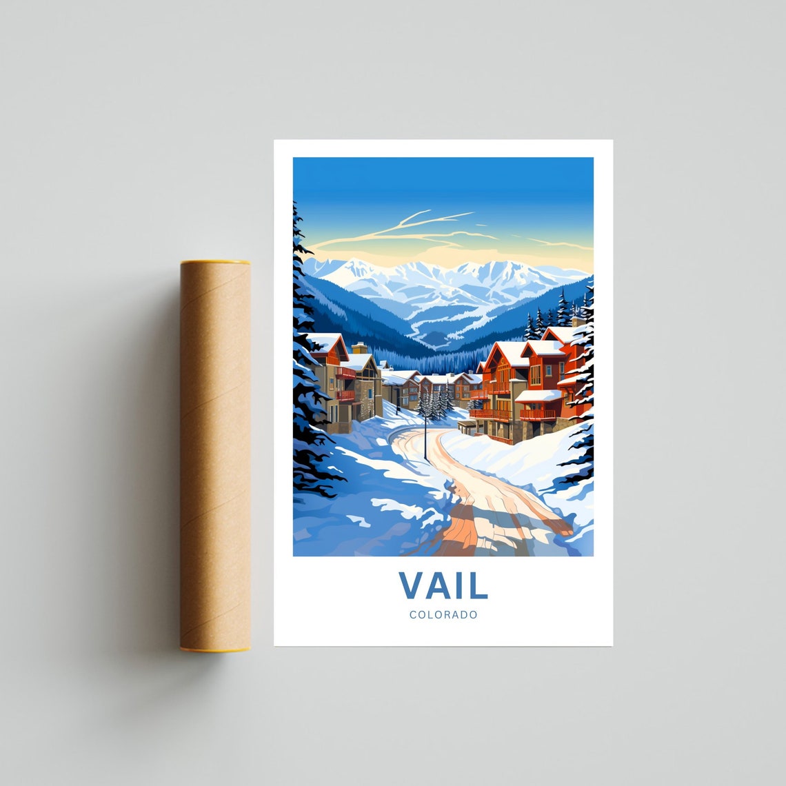 Vail Colorado Snowy Chalet Street Mountain Resort Travel Poster - Image 4