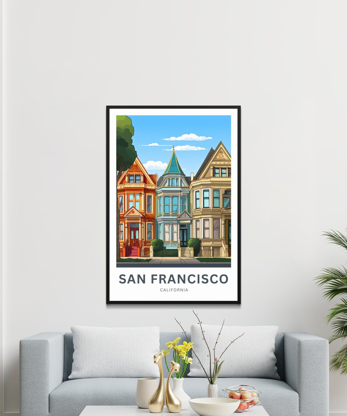 San Francisco Trio of Victorian Homes Turret Vintage Travel Poster - Image 3