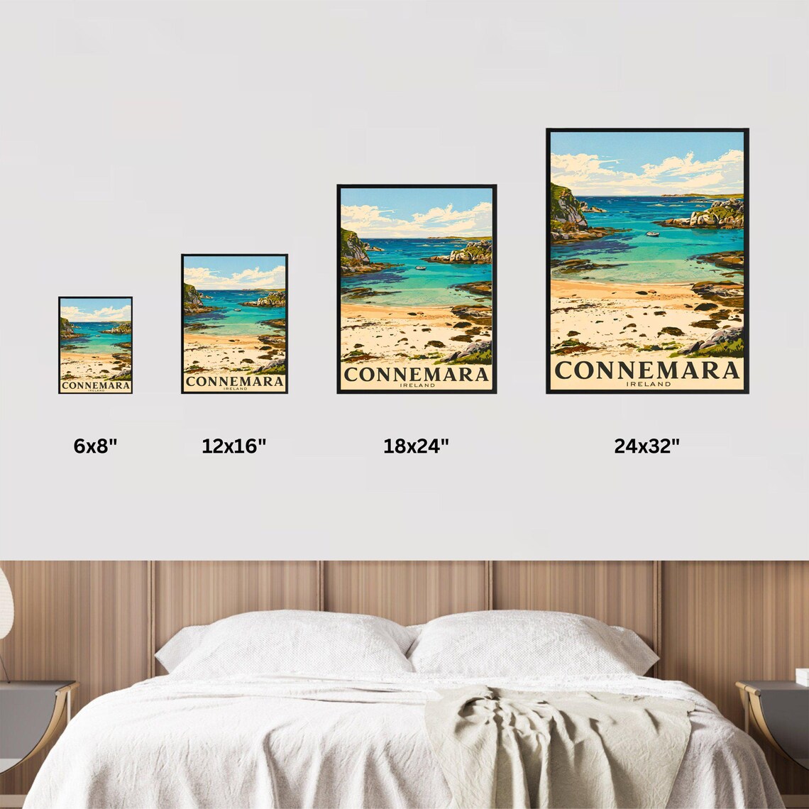 Connemara Ireland Sandy Cove Turquoise Bay Boats Scenic Travel Poster - Image 3