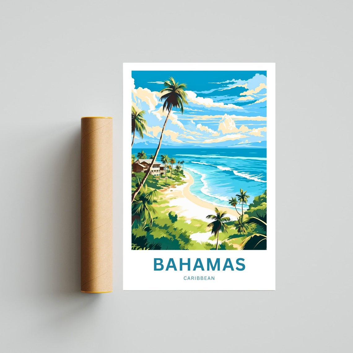 Personalized Bahamas Caribbean Custom Text Palm Beach Coastline Poster - Image 4