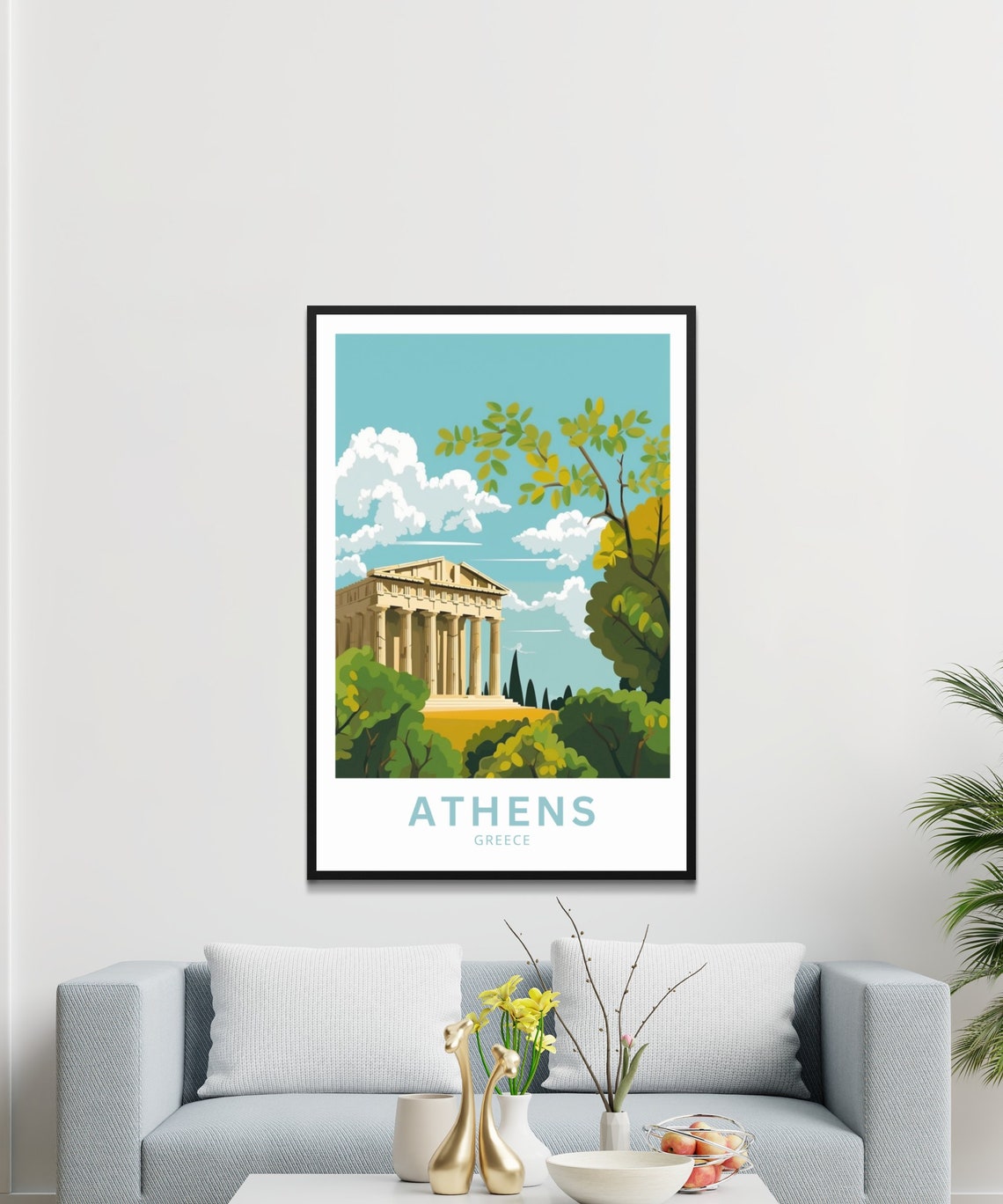 Athens Greece Parthenon Teal Sky Cypress Garden Travel Poster - Image 2