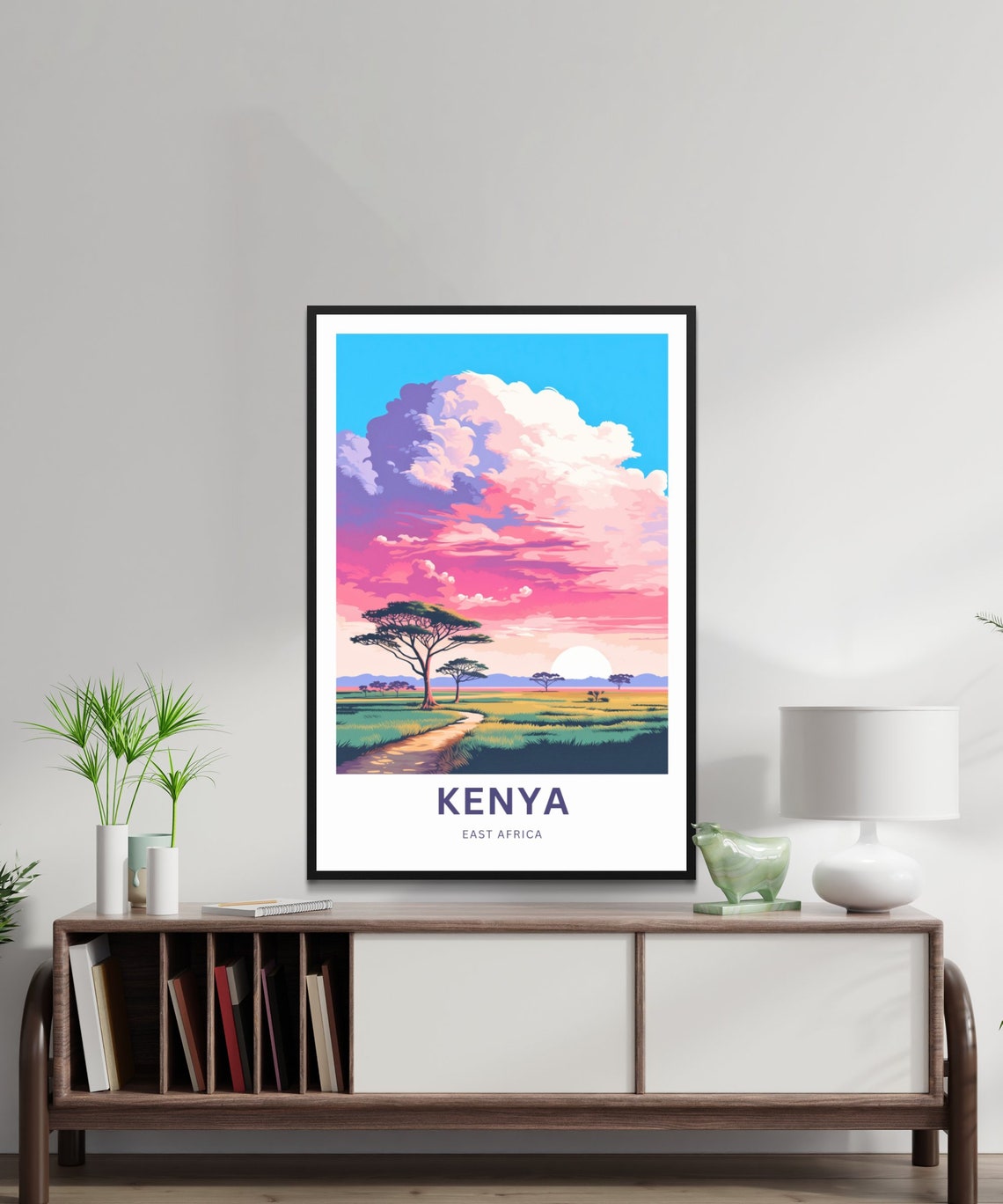 Kenya East Africa Pink Clouds Savanna Winding Path Travel Poster - Image 2