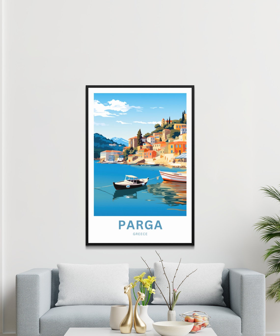 Parga Greece Harbor Boats Colorful Travel Poster Coastal Scene Decor - Image 3