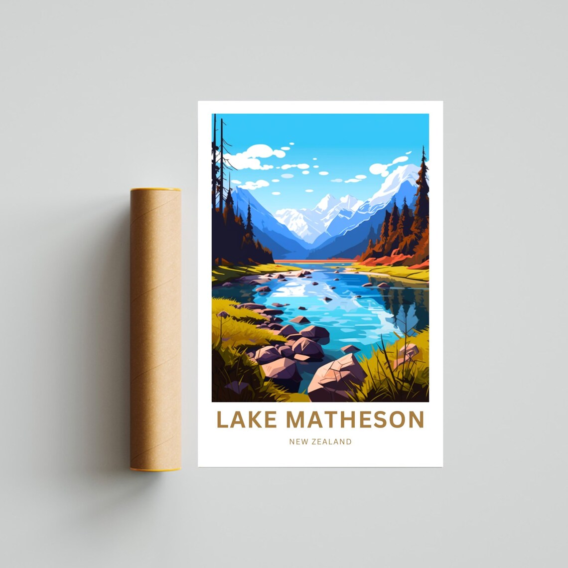 Personalized Lake Matheson New Zealand Scenic Alpine Lake Poster - Image 4
