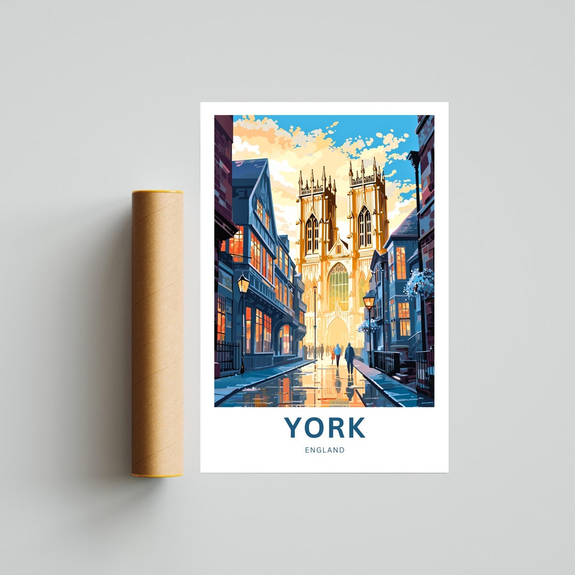 York England York Minster Cathedral Rainy Old Town Street Poster - Image 4
