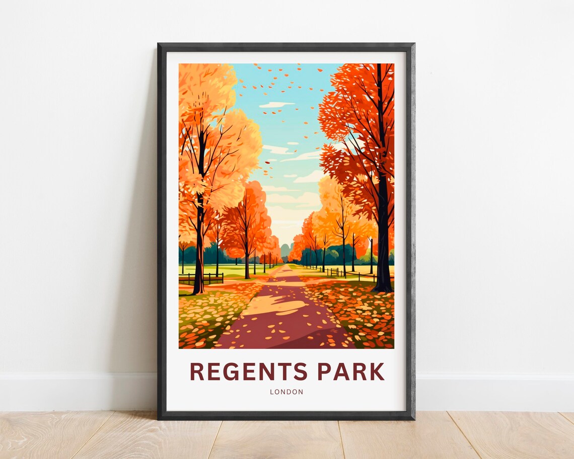 Regents Park London Red Autumn Avenue Fall Foliage Travel Poster