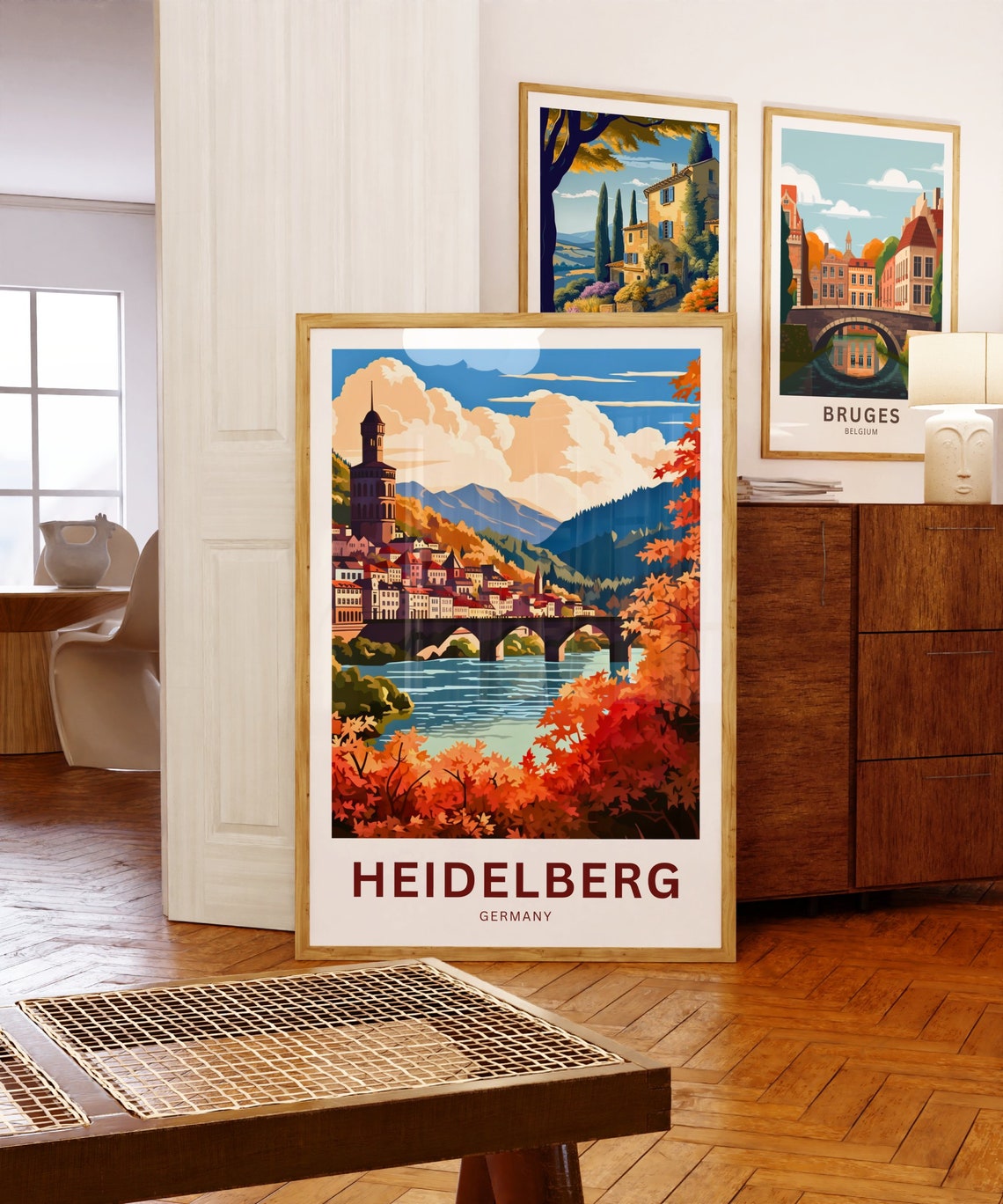 Heidelberg Germany Autumn Old Bridge Riverside Travel Poster - Image 3