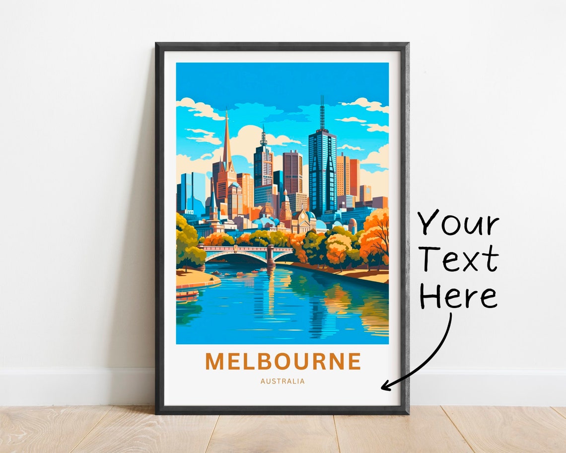 Melbourne Australia Skyline River Bridge City View Travel Poster