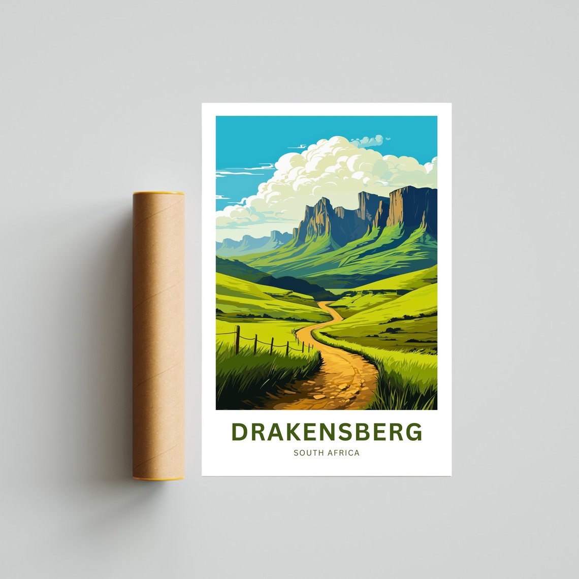 Drakensberg South Africa Winding Valley Trail Green Peaks Poster - Image 3