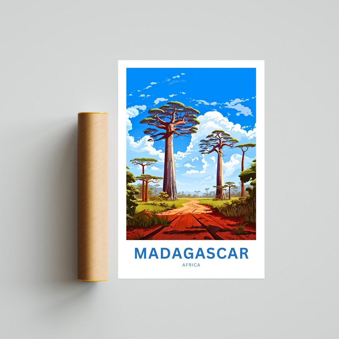 Madagascar Africa Personalized Baobab Trees Red Road Travel Poster - Image 4