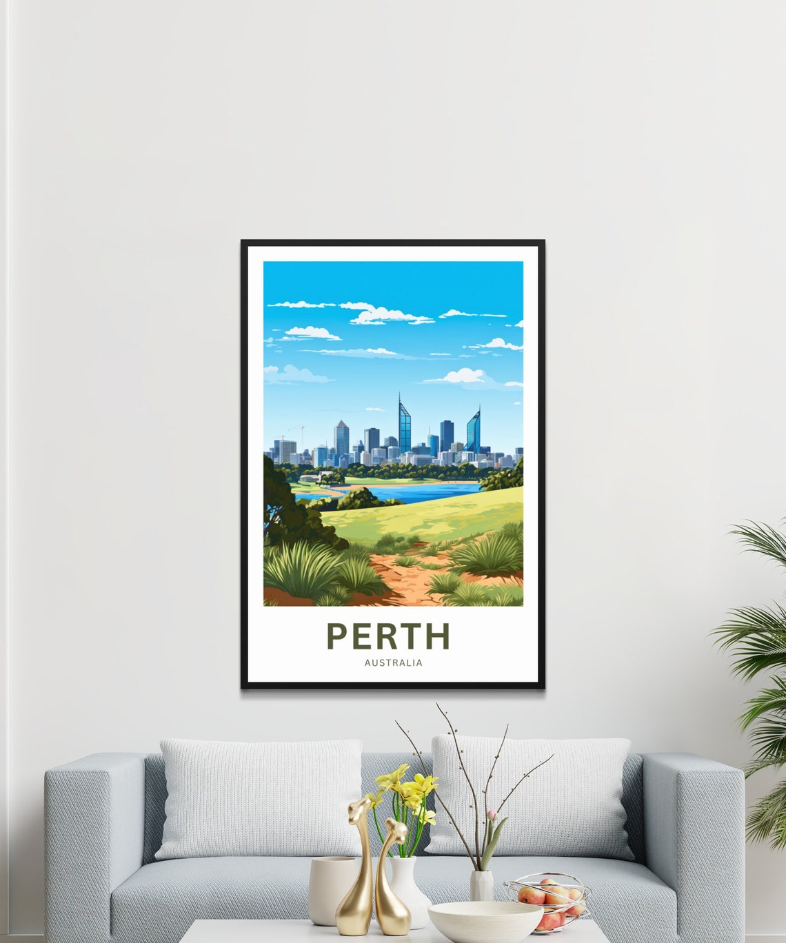 Perth Australia City Skyline Park Hill Green View Travel Poster - Image 3