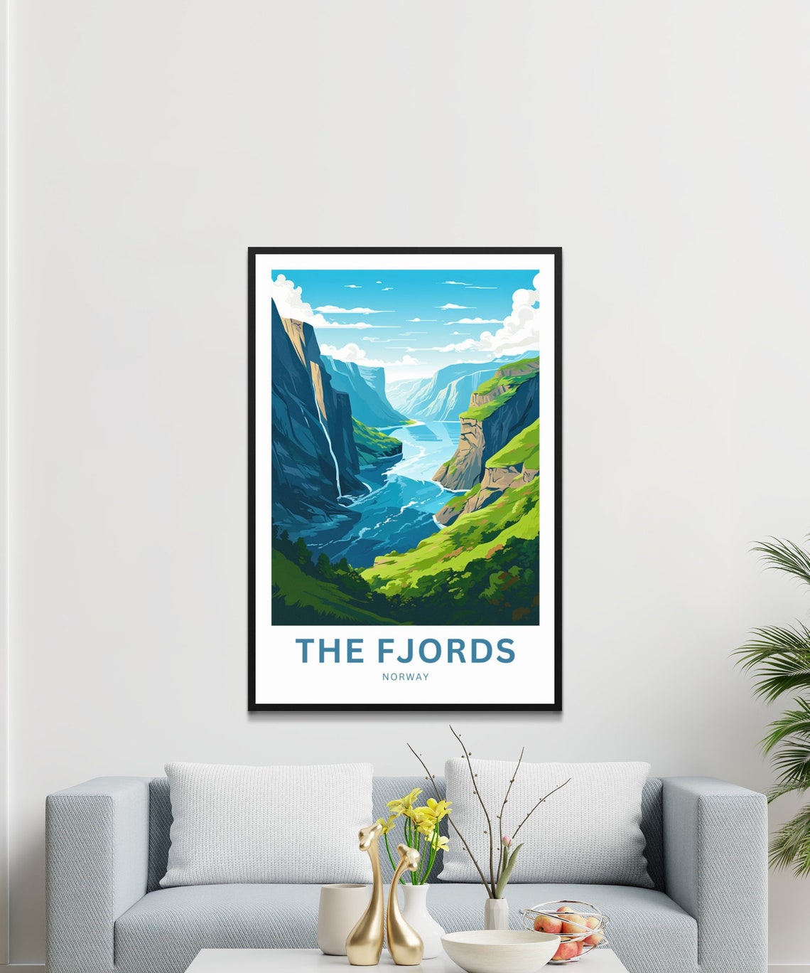 The Fjords Norway Waterfall Cliffs Green Valley Gorge Travel Poster - Image 2
