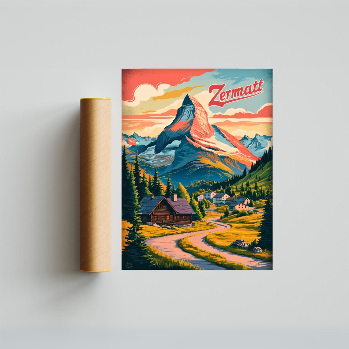 Zermatt Vintage Matterhorn Alpine Chalet Village Valley Poster - Image 4