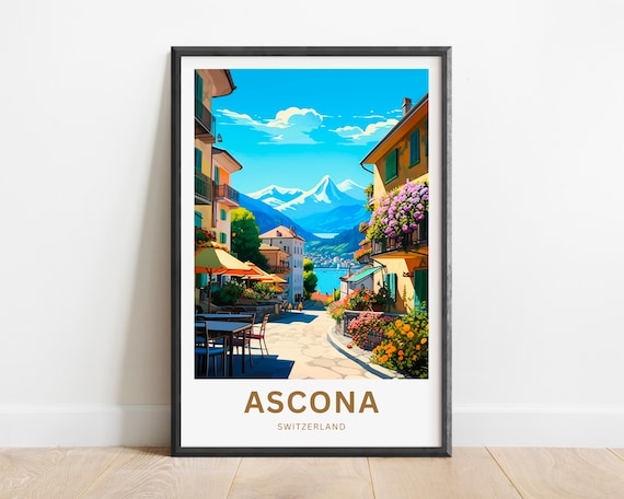 Ascona Switzerland Village Street Lake View Scenic Travel Poster