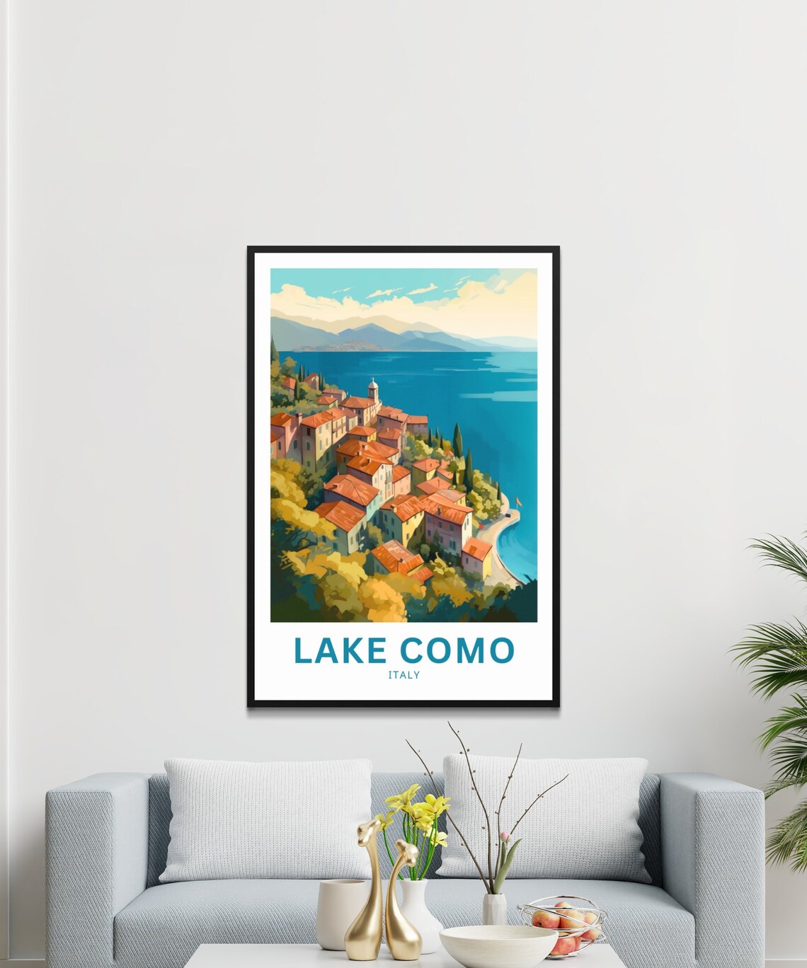 Lake Como Italy Lakeside Village Colorful Rooftops Travel Poster - Image 3