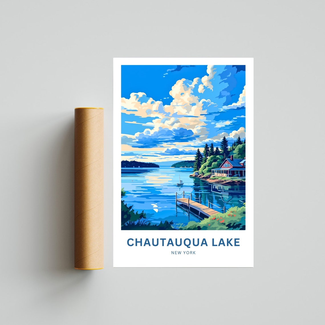 Chautauqua Lake New York Serene Lakeview Cabin Dock Travel Poster - Image 4