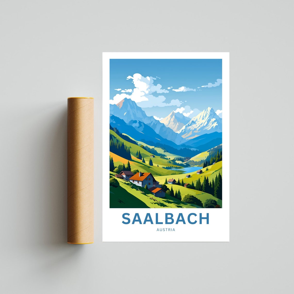 Personalized Saalbach Austria Green Valley Chalets Summer Poster - Image 4