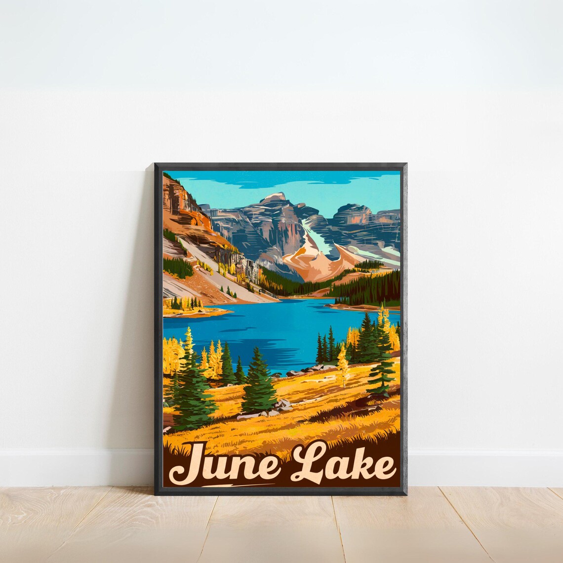 June Lake California Blue Lake Peaks Autumn Retro Travel Poster