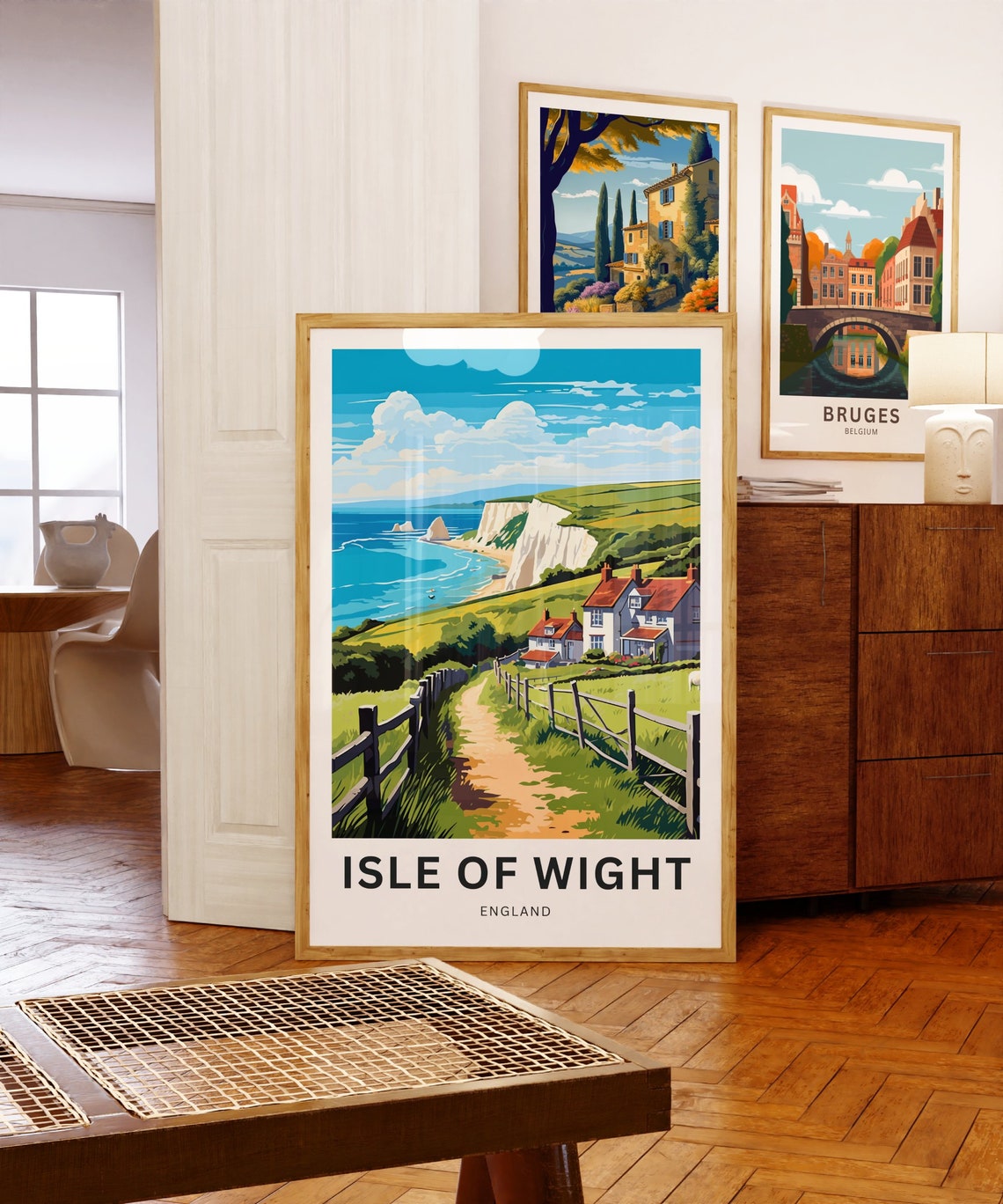 Isle of Wight England Fenced Path Cottages Sea Stacks Poster - Image 5