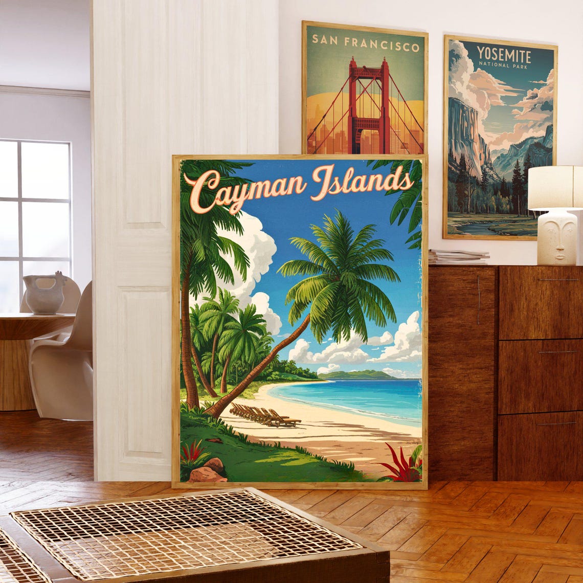 Cayman Islands Vintage Tropical Palm Sandy Beach Travel Poster - Image 5